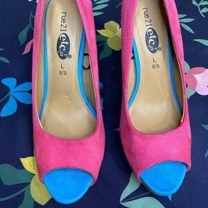 Hot pink and blue high heels suede